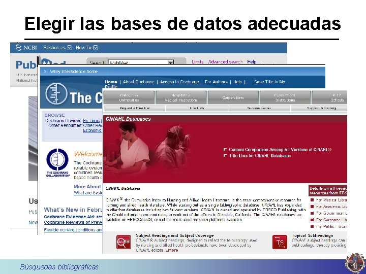 Elegir las bases de datos adecuadas Búsquedas bibliográficas 