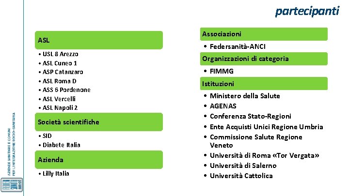 partecipanti ASL • USL 8 Arezzo • ASL Cuneo 1 • ASP Catanzaro •