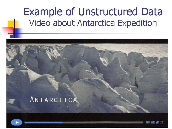Example of Unstructured Data Video about Antarctica Expedition 