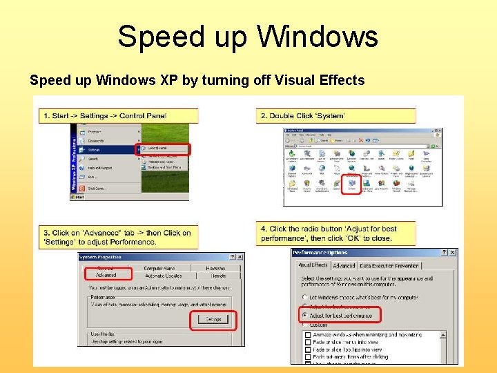 Speed up Windows XP by turning off Visual Effects 