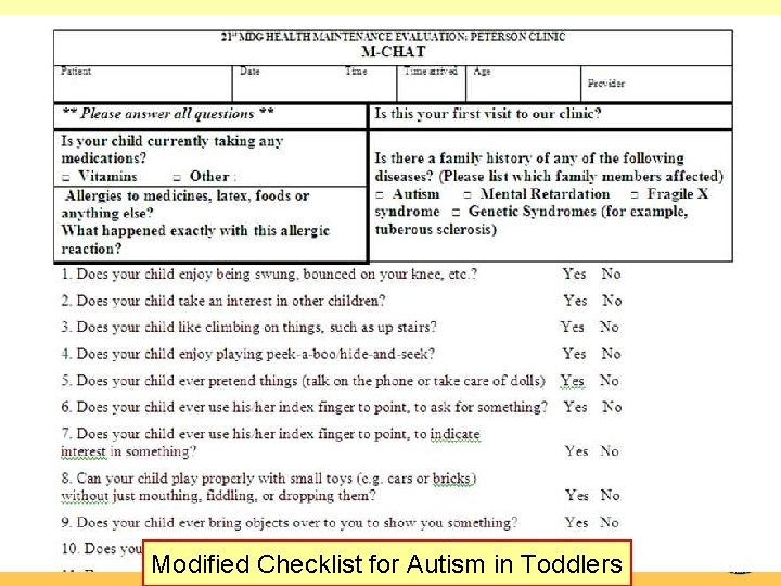 2008 MHS CONFERENCE Caring for America’s Heroes Modified Checklist for Autism in Toddlers 