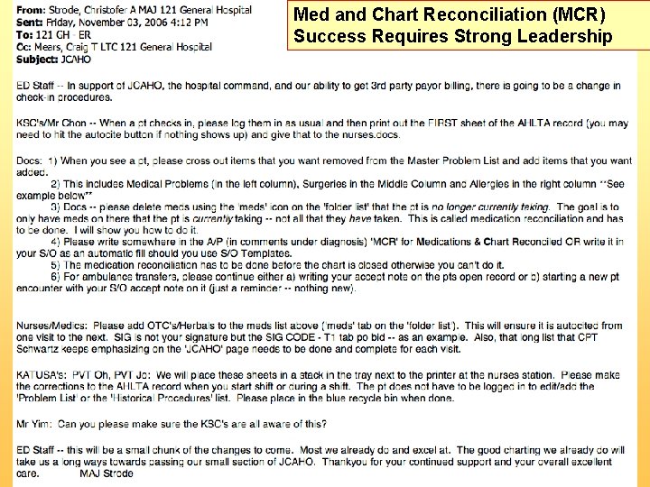 Med and Chart Reconciliation (MCR) Success Requires Strong Leadership 