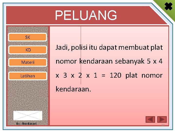 PELUANG SK KD Jadi, polisi itu dapat membuat plat Materi nomor kendaraan sebanyak 5