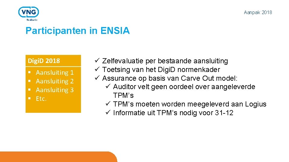 Aanpak 2018 Participanten in ENSIA Digi. D 2018 § § Aansluiting 1 Aansluiting 2