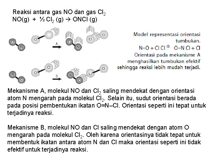 Reaksi antara gas NO dan gas Cl 2 NO(g) + ½ Cl 2 (g)