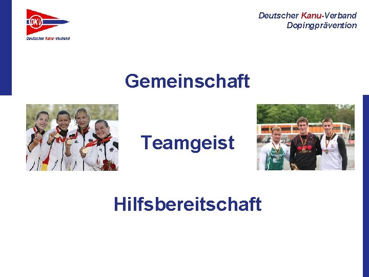 Deutscher Kanu-Verband Dopingprävention Gemeinschaft Teamgeist Hilfsbereitschaft 