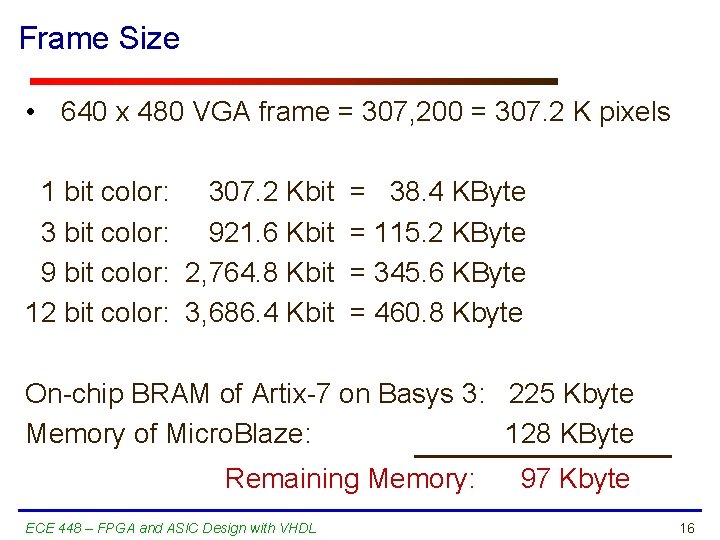 Frame Size • 640 x 480 VGA frame = 307, 200 = 307. 2