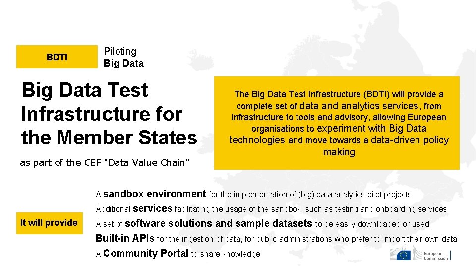 BDTI Piloting Big Data Test Infrastructure for the Member States as part of the