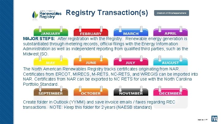 Registry Transaction(s) Creation of RECs happens here MAJOR STEPS: After registration with the Registry.