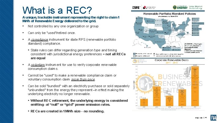 What is a REC? A unique, trackable instrument representing the right to claim 1