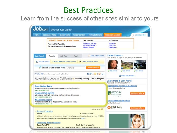 Best Practices Learn from the success of other sites similar to yours 