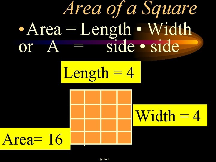 Area of a Square • Area = Length • Width or A = side