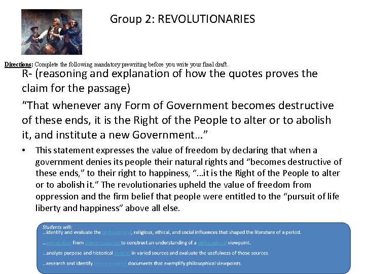 Group 2: REVOLUTIONARIES Directions: Complete the following mandatory prewriting before you write your final