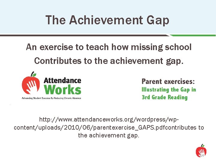 The Achievement Gap An exercise to teach how missing school Contributes to the achievement