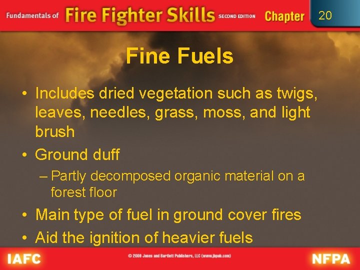 20 Fine Fuels • Includes dried vegetation such as twigs, leaves, needles, grass, moss,