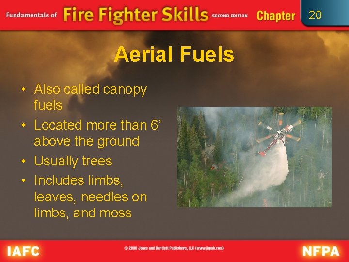 20 Aerial Fuels • Also called canopy fuels • Located more than 6’ above