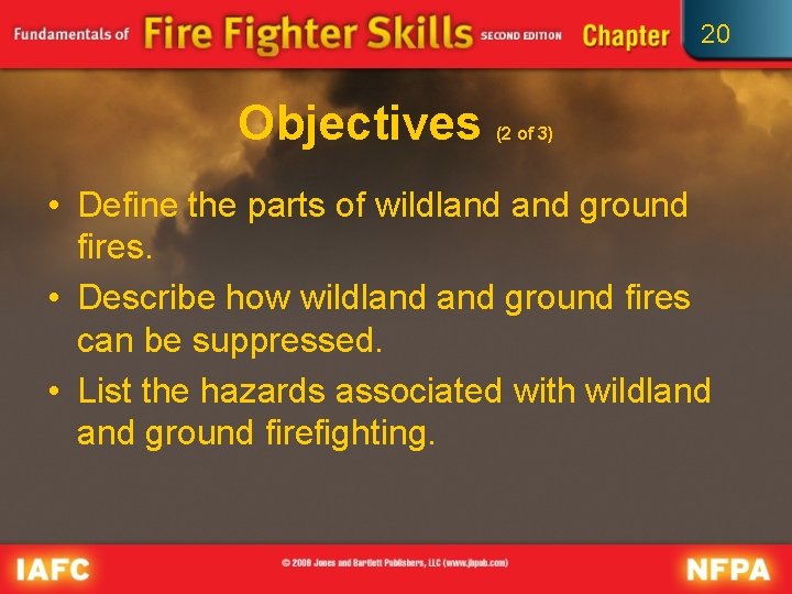 20 Objectives (2 of 3) • Define the parts of wildland ground fires. •