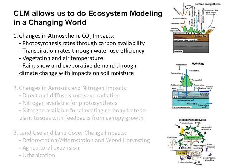 CLM allows us to do Ecosystem Modeling in a Changing World 1. Changes in