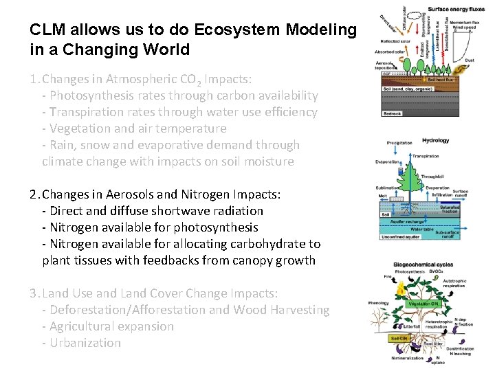 CLM allows us to do Ecosystem Modeling in a Changing World 1. Changes in