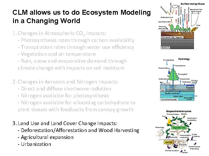 CLM allows us to do Ecosystem Modeling in a Changing World 1. Changes in