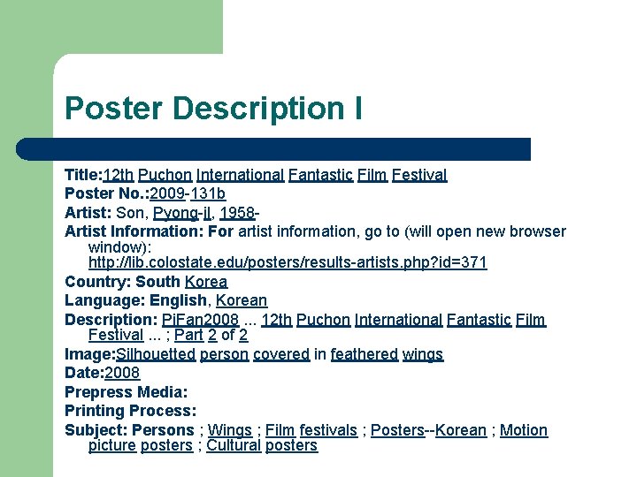 Poster Description I Title: 12 th Puchon International Fantastic Film Festival Poster No. :