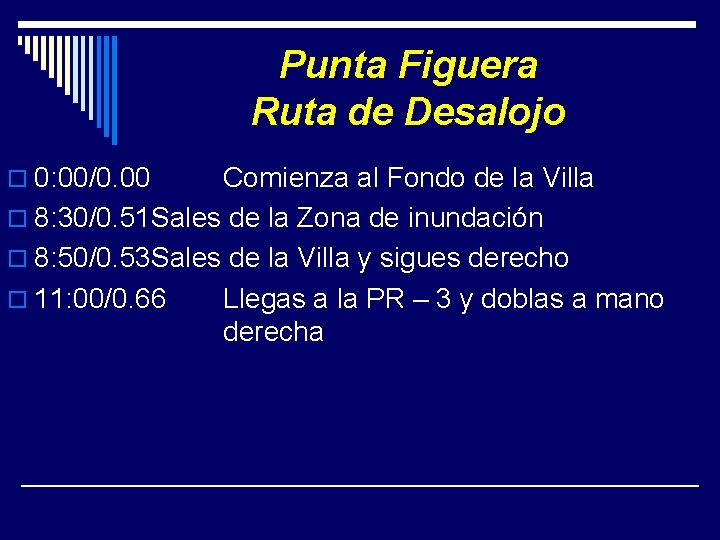 Punta Figuera Ruta de Desalojo o 0: 00/0. 00 Comienza al Fondo de la