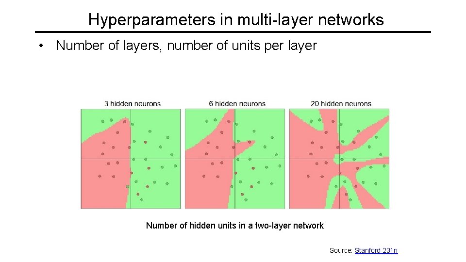 Hyperparameters in multi-layer networks • Number of layers, number of units per layer Number