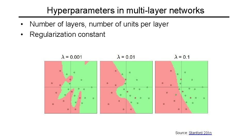 Hyperparameters in multi-layer networks • Number of layers, number of units per layer •