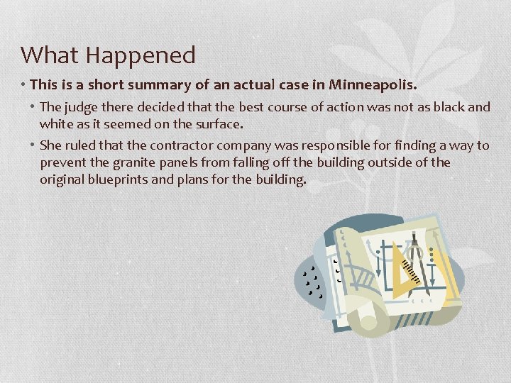 What Happened • This is a short summary of an actual case in Minneapolis.