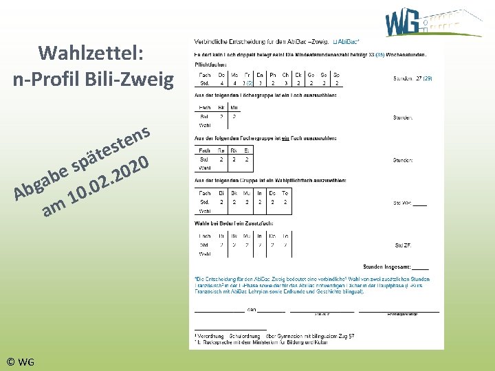 Wahlzettel: n-Profil Bili-Zweig s n e t s e t ä p 0 s