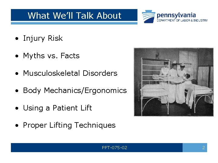 What We’ll Talk About • Injury Risk • Myths vs. Facts • Musculoskeletal Disorders