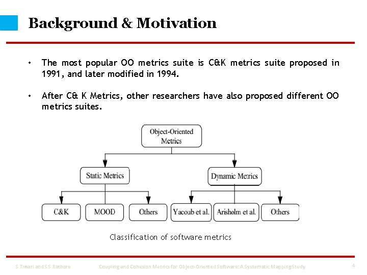 Background & Motivation • The most popular OO metrics suite is C&K metrics suite