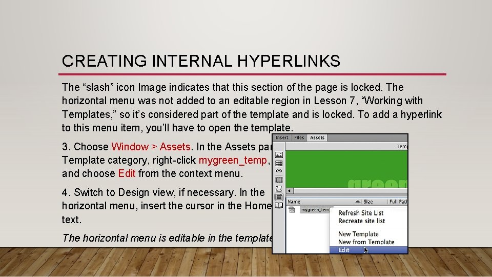 CREATING INTERNAL HYPERLINKS The “slash” icon Image indicates that this section of the page CREATING INTERNAL HYPERLINKS The “slash” icon Image indicates that this section of the page