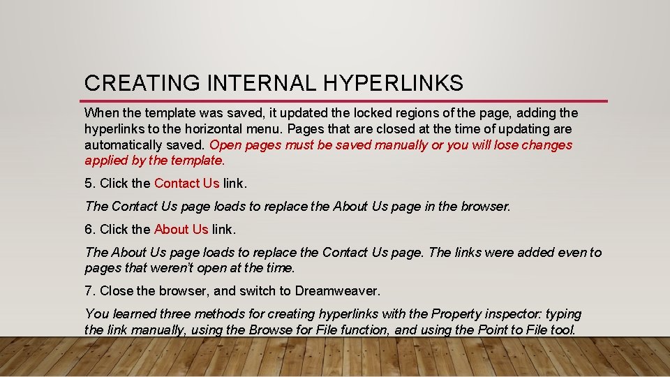 CREATING INTERNAL HYPERLINKS When the template was saved, it updated the locked regions of CREATING INTERNAL HYPERLINKS When the template was saved, it updated the locked regions of
