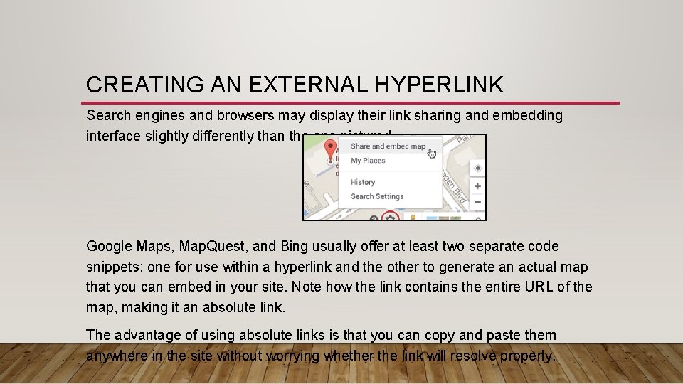 CREATING AN EXTERNAL HYPERLINK Search engines and browsers may display their link sharing and CREATING AN EXTERNAL HYPERLINK Search engines and browsers may display their link sharing and