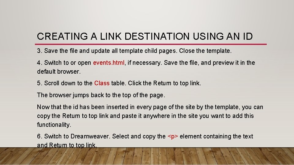 CREATING A LINK DESTINATION USING AN ID 3. Save the file and update all CREATING A LINK DESTINATION USING AN ID 3. Save the file and update all
