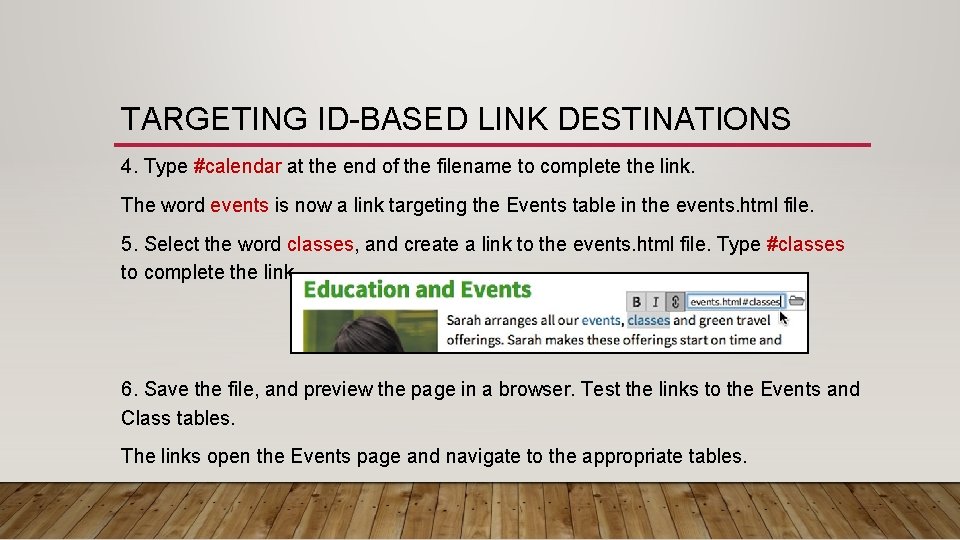 TARGETING ID-BASED LINK DESTINATIONS 4. Type #calendar at the end of the filename to TARGETING ID-BASED LINK DESTINATIONS 4. Type #calendar at the end of the filename to