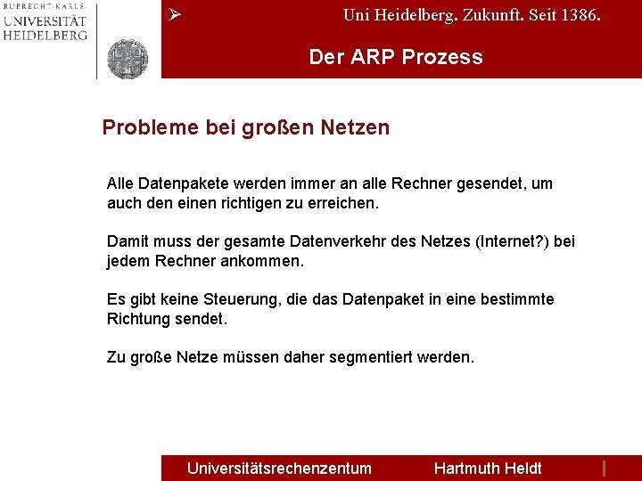 Ø Uni Heidelberg. Zukunft. Seit 1386. Der ARP Prozess Probleme bei großen Netzen Alle