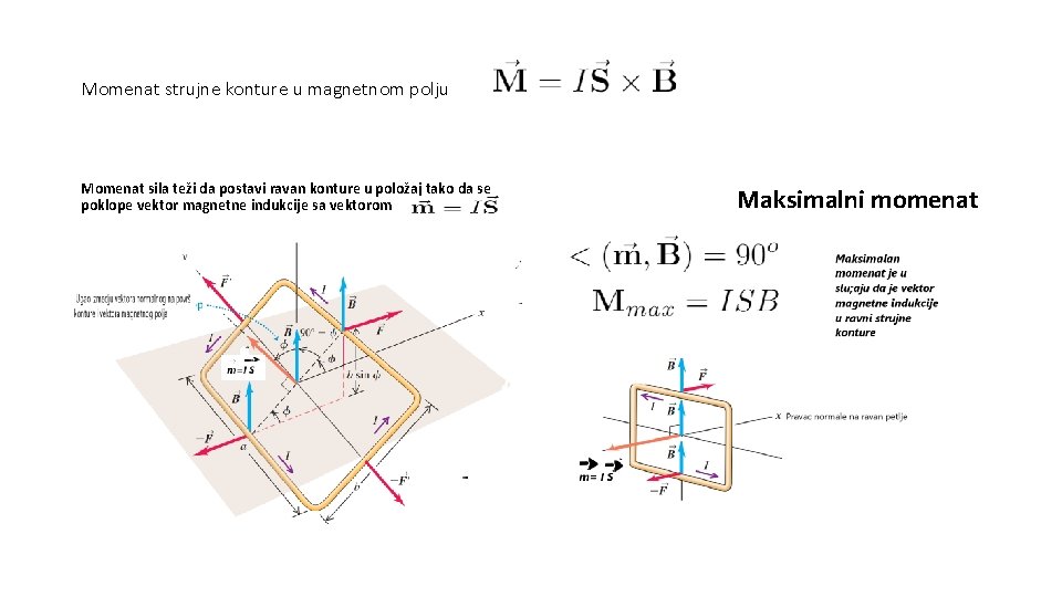 Momenat strujne konture u magnetnom polju Momenat sila teži da postavi ravan konture u Momenat strujne konture u magnetnom polju Momenat sila teži da postavi ravan konture u