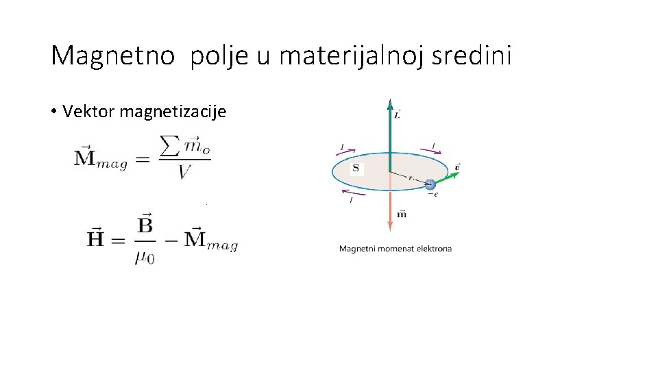 Magnetno polje u materijalnoj sredini • Vektor magnetizacije Magnetno polje u materijalnoj sredini • Vektor magnetizacije
