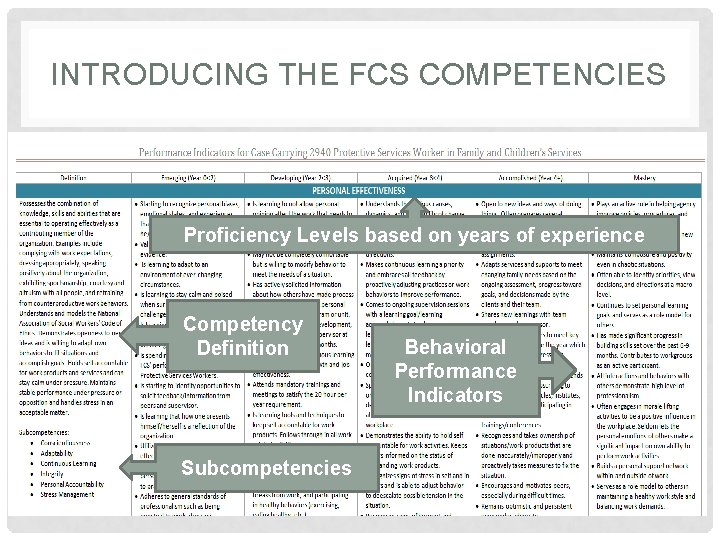 INTRODUCING THE FCS COMPETENCIES Proficiency Levels based on years of experience Competency Definition Subcompetencies INTRODUCING THE FCS COMPETENCIES Proficiency Levels based on years of experience Competency Definition Subcompetencies