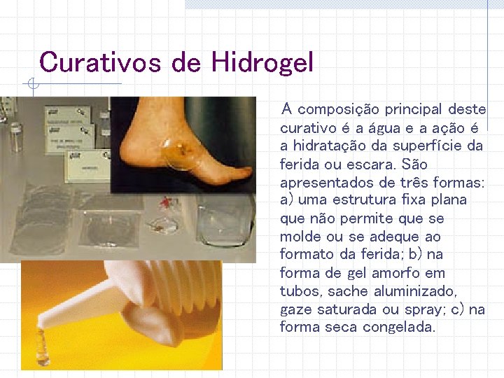 Curativos de Hidrogel A composição principal deste curativo é a água e a ação