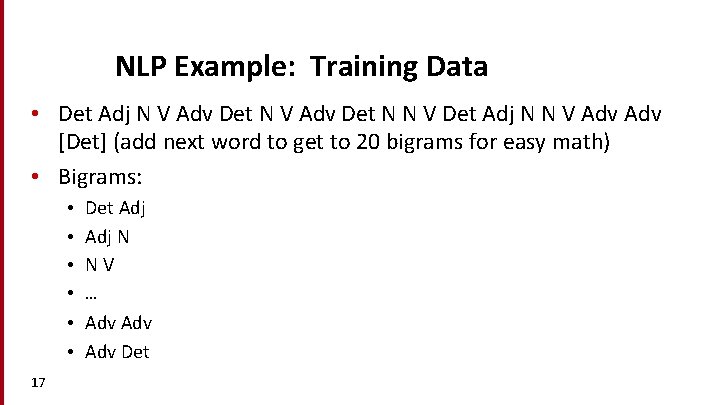 NLP Example: Training Data • Det Adj N V Adv Det N N V