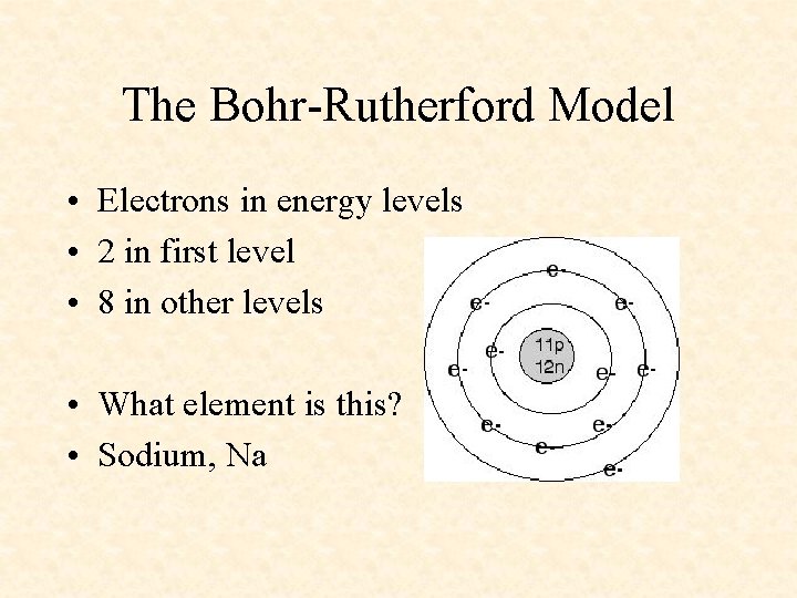 The Bohr-Rutherford Model • Electrons in energy levels • 2 in first level •