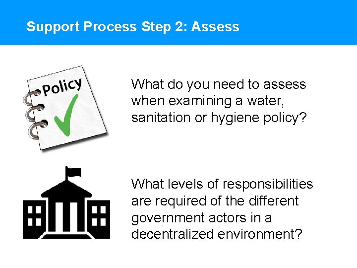 Support Process Step 2: Assess What do you need to assess when examining a