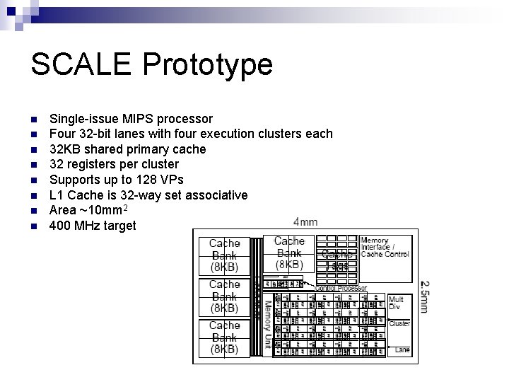 SCALE Prototype n n n n Single-issue MIPS processor Four 32 -bit lanes with