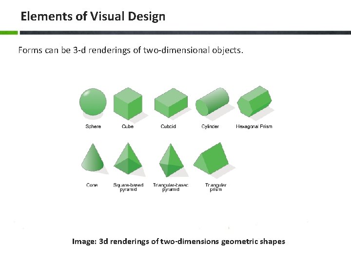 Elements of Visual Design Forms can be 3 -d renderings of two-dimensional objects. Image: