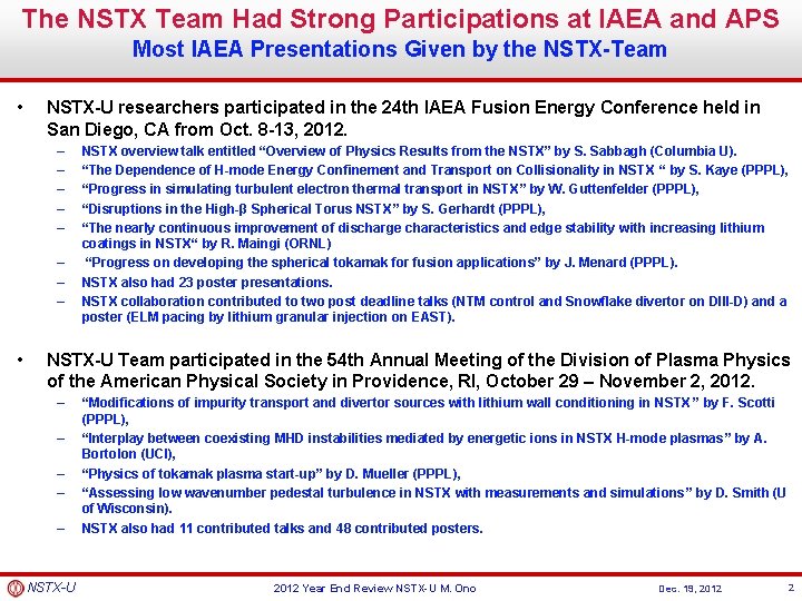 The NSTX Team Had Strong Participations at IAEA and APS Most IAEA Presentations Given