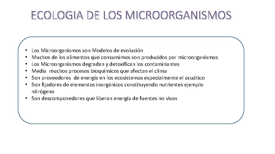 ECOLOGIA DE LOS MICROORGANISMOS Los Microorganismos son Modelos de evolución Muchos de los alimentos