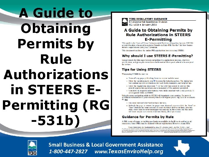 A Guide to Obtaining Permits by Rule Authorizations in STEERS EPermitting (RG -531 b)